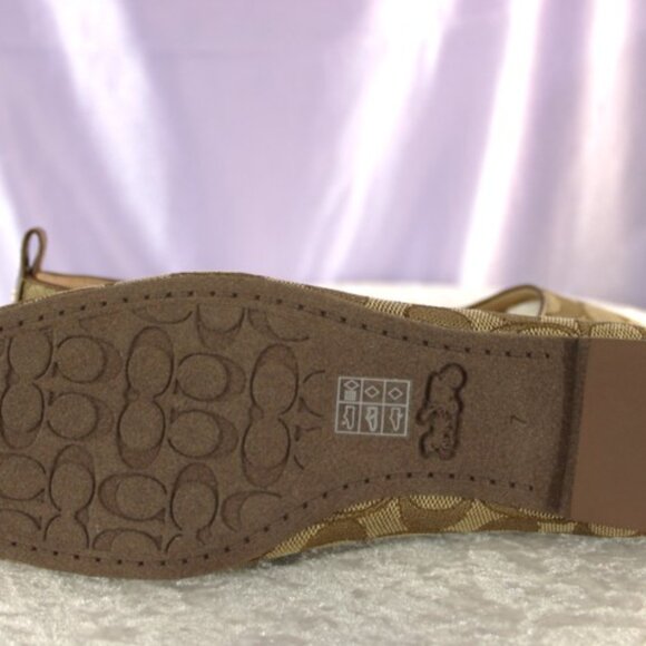 Coach Wendy Signature Ballet Flats Khaki Dark Saddle Size 7B New With Box - Picture 7 of 11
